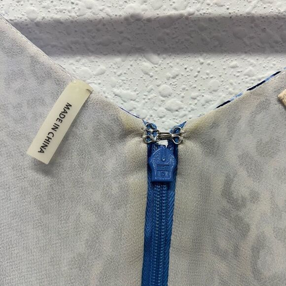 Rebecca Taylor Blue Leopard Print Tiered Peplum Sleeveless Silk Top Size 10 - Picture 6 of 12